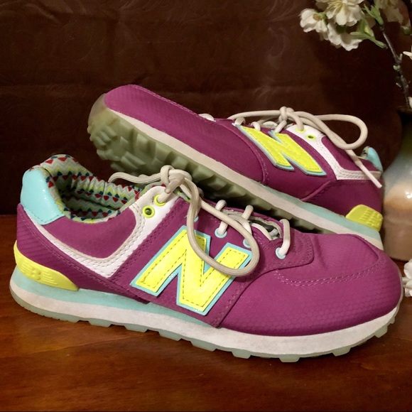 New Balance Other - Girls Kids NEW BALANCE 574 Purple Yellow 4 Shoes